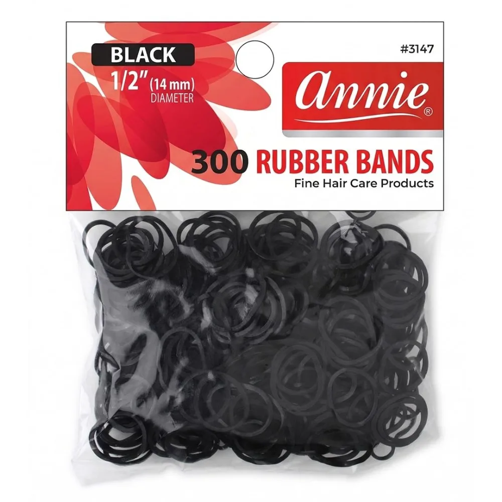 Black Elastic Hair Ties 14mm 300 Count for Braids and Ponytails, Soft No-Snag Rubber Bands for All Hair Types, Durable Styling Salon Value Pack