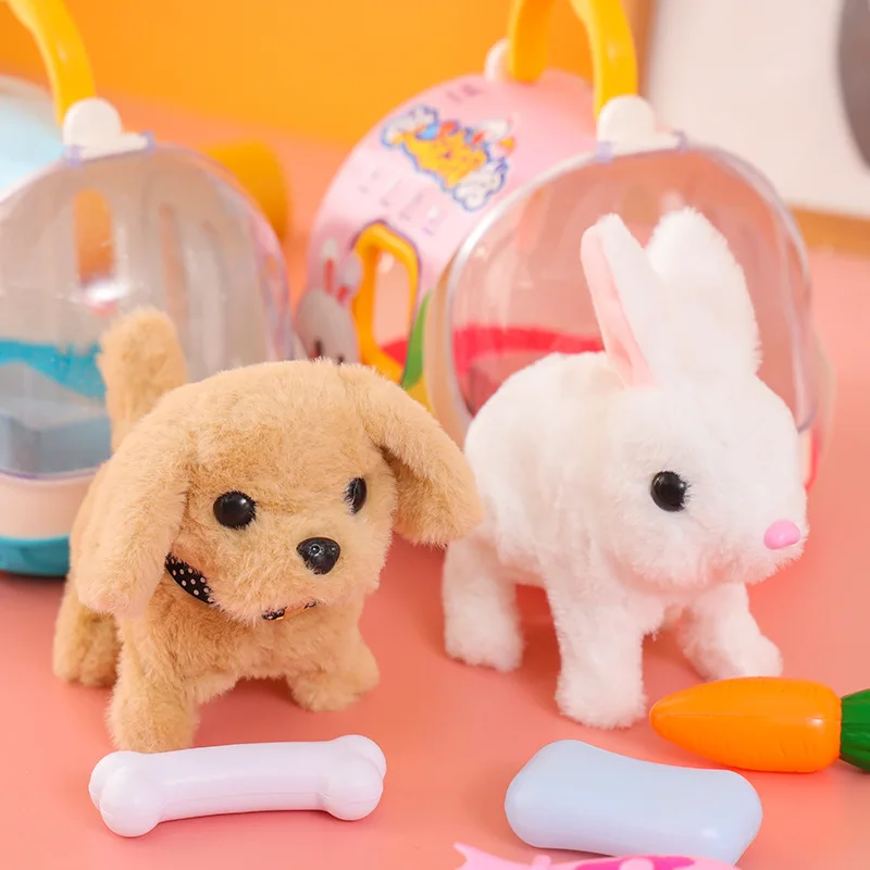 Baby Electronic Plush Toy With Walking Barking Stuffed Animals Dog Cat Rabbit Interactive Educational Pretend Play Set for Girls