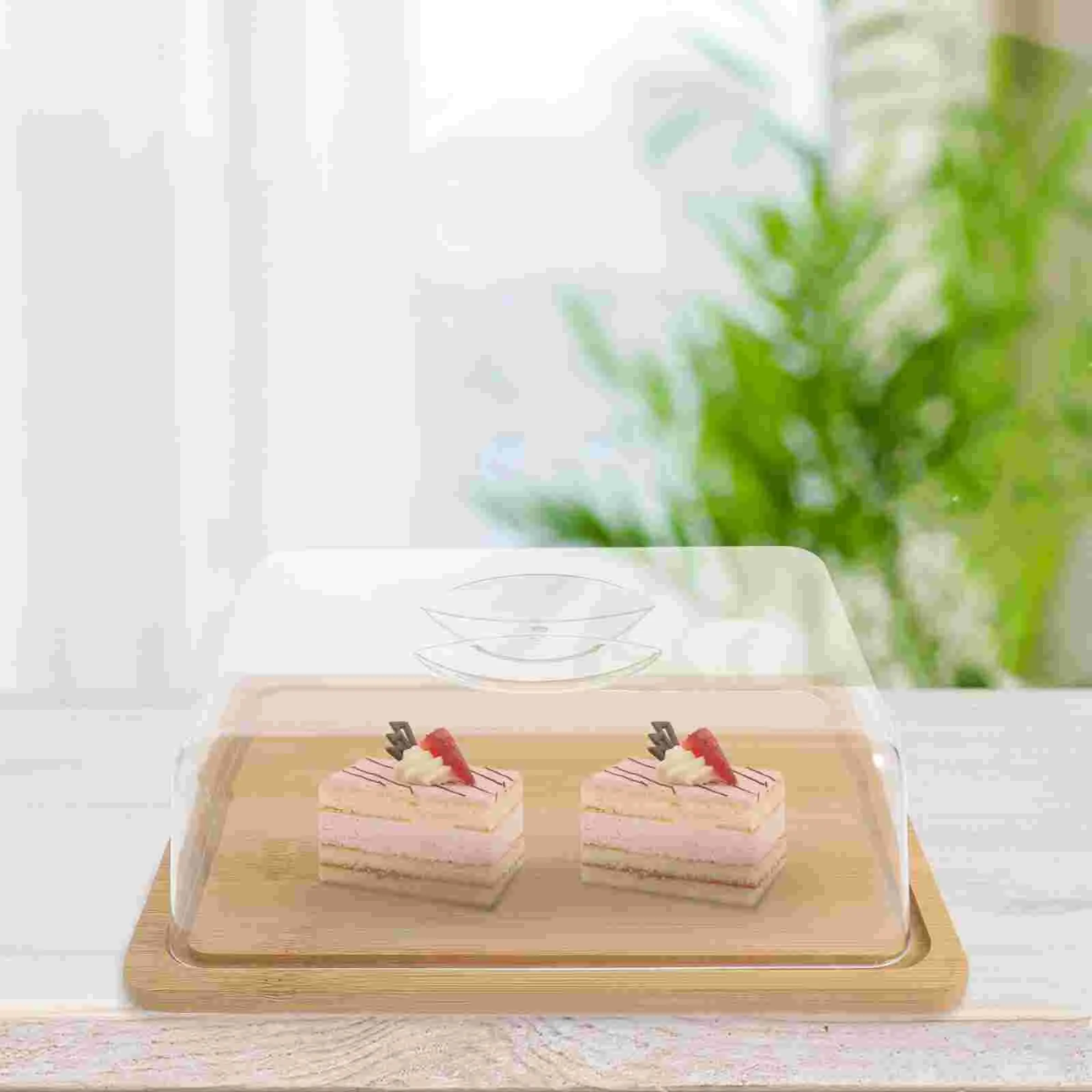 Aluminum Cake Pan Mixed Bottom Rectangular Cover Plate with Dome Server Bamboo Stand