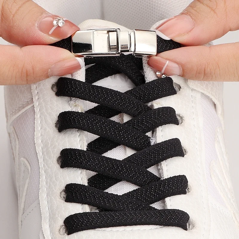 Dehnbare Schnürsenkel, perfekt für Sport- und Fitness-Enthusiasten, flache Schnürsenkel ohne Bänder, Metallverschluss, Lazy Shoelace, Unisex