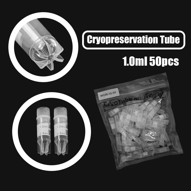 50Pcs 1ML Sterile Free DNase RNase Free Self Standing Cryogenic Vials With Screw Caps For Lab Sample Storage