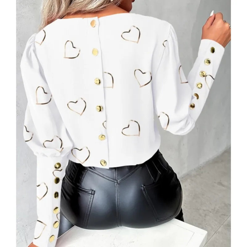 Office Ladies V-neck Button Shirt Blouse Spring Autumn Fashion Color Matching Long Sleeve Shirts For Women 2024 White Tops Femme