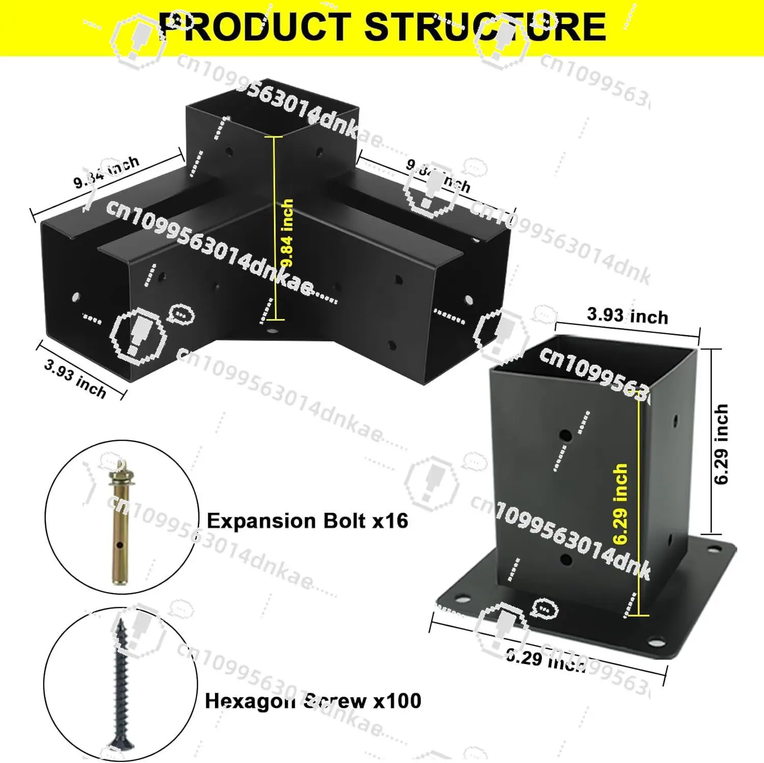 Corner Code Kit 3-way Right-angle Through Bracket Elevated Wooden Bracket Tee Kit 4x4 Wood Hardware