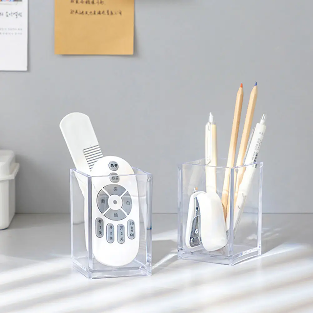 2Pcs Space Saving Clear Makeup Brush Holder Organizer Compact Desktop Vanity Storage for Home Shop Personal Use