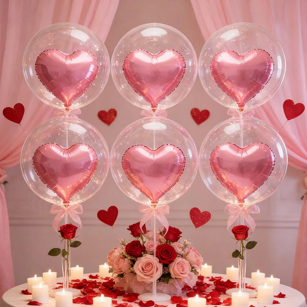 1 Set transparente Bobo-Ballons mit Liebesherz-Schleifenballon, Party-DIY-Dekorationen für Geburtstage, Hochzeiten und Jubiläen