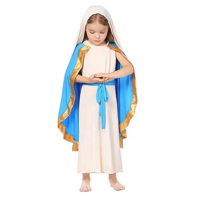 Biblical Robes For Kids Girls Holy Virgin Mary Costumes Girls Saint Outfit Cosplay Dress For Halloween And Christmas Party