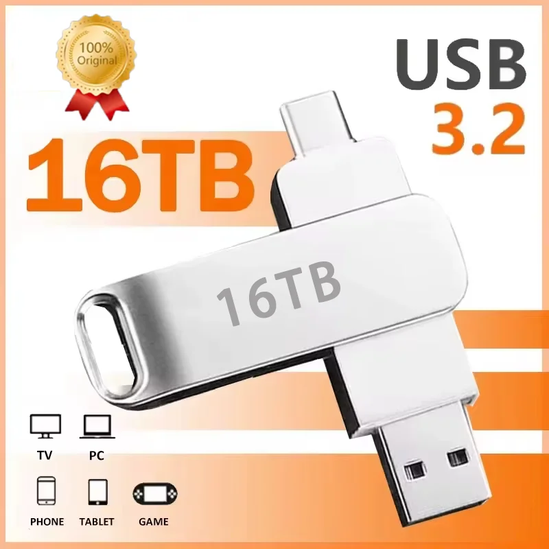 16TB USB 3.2 Flash Drive Metal High-Speed Pen Drive 8TB 4TB Waterproof Type-C USB Pen Drive For Computer Storage Devices