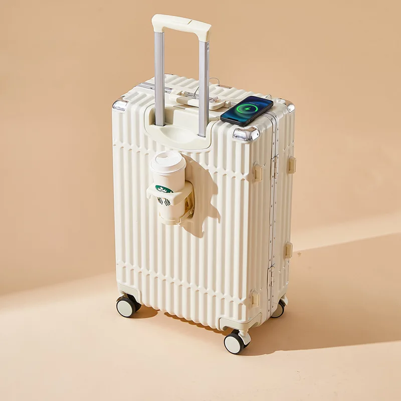 Valigia multifunzionale Trolley con telaio in alluminio portabicchieri ruota universale sedile interfaccia USB integrata valigia d\'imbarco