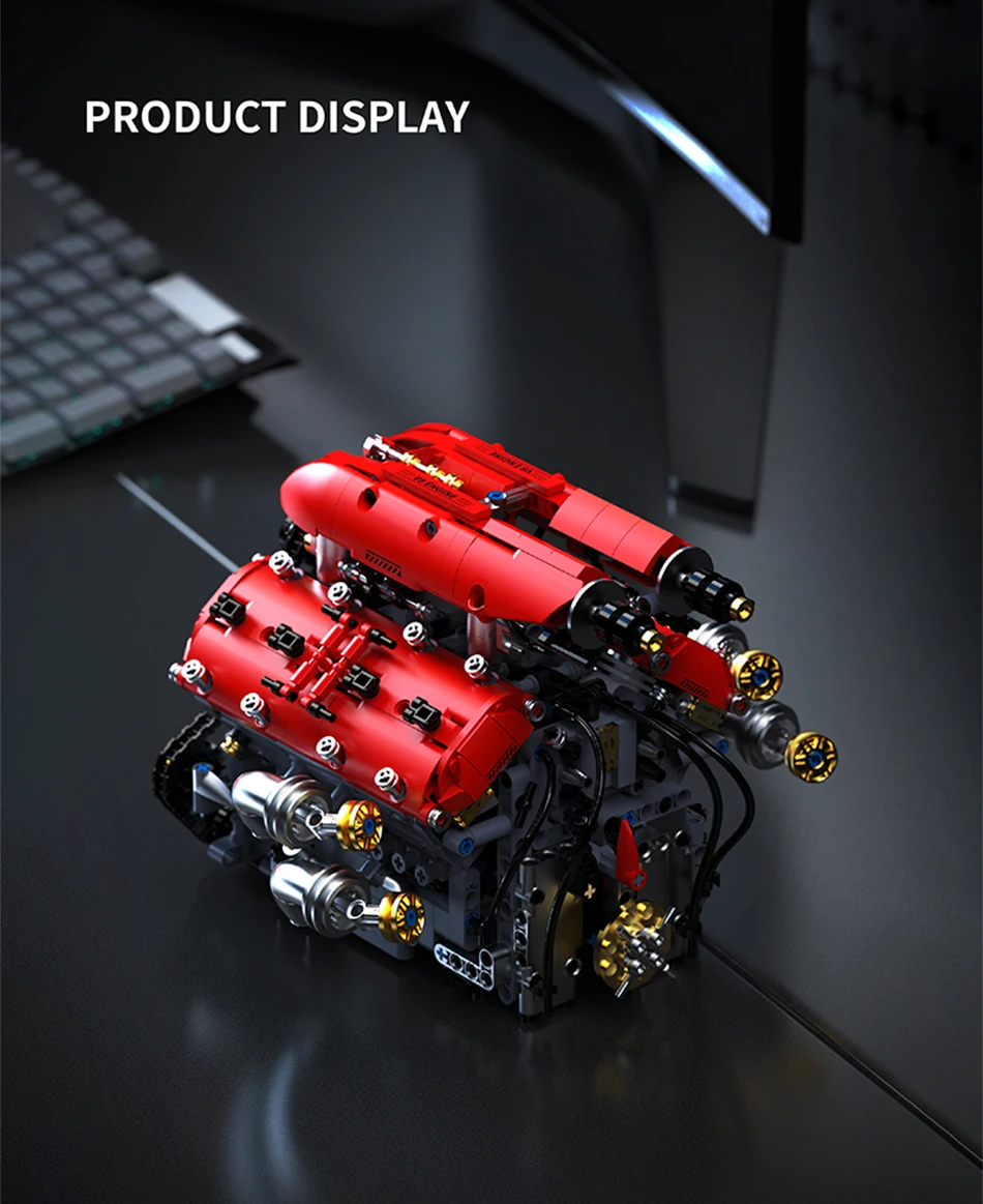 Technical V8 Electrice Driven Engine Building Blocks Simulation Supercar Engine MOC Bricks Science Education Toys Birthday Gift