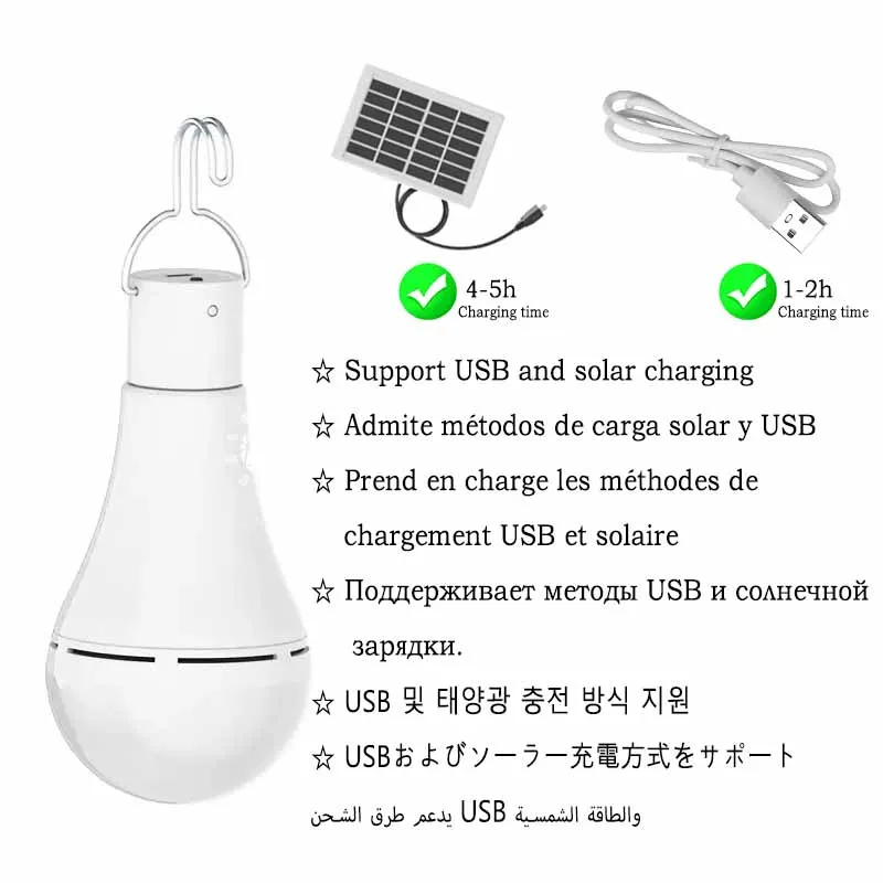 LED Solar Light Bulb USB Charging Multifunctional Outdoor Garden Waterproof Portable Pendant Light Indoor Emergency Light image 2