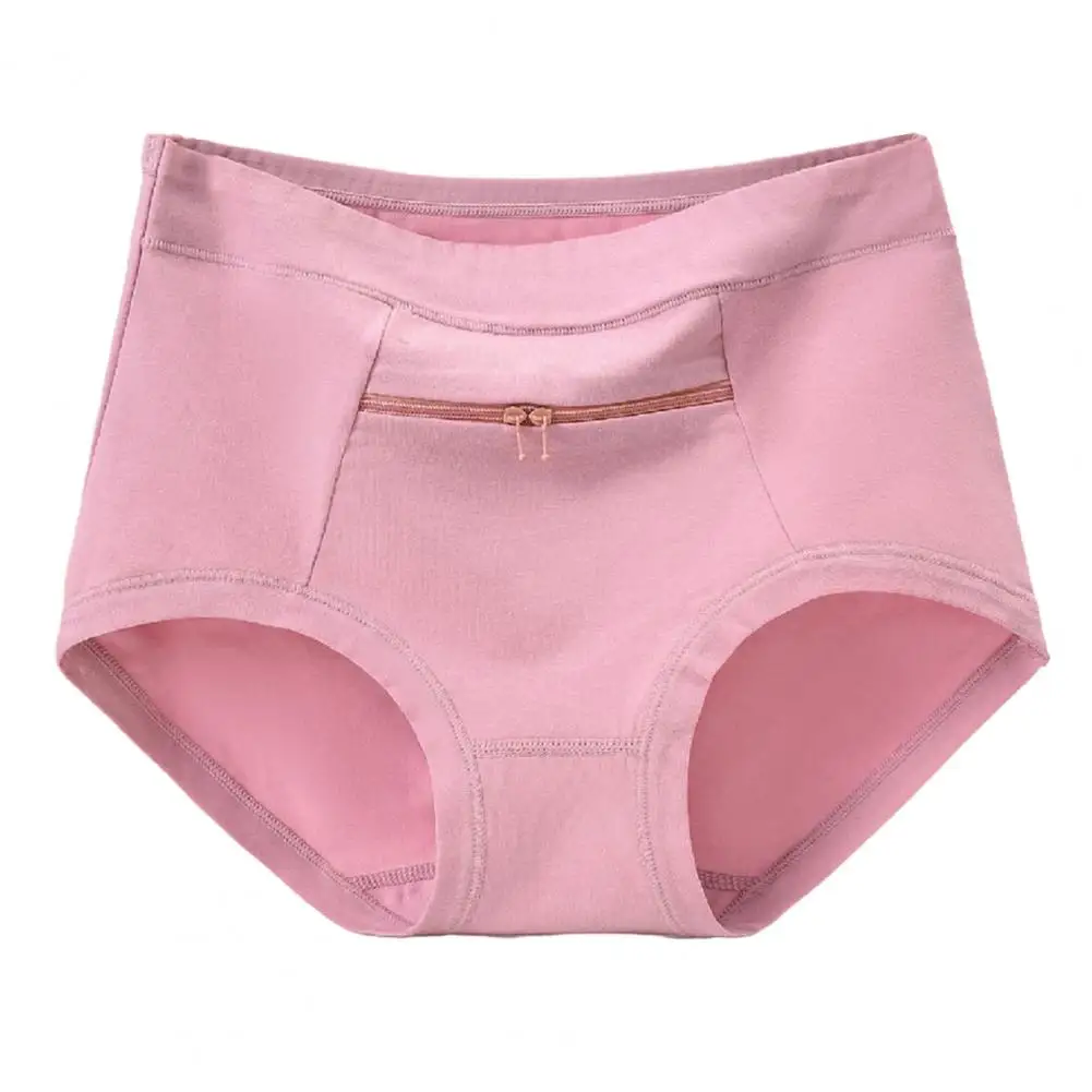 Women Underwear Anti-theft Zipper Pocket Seamless High Waist Cotton Middle-aged Mom Grandma Brief Panties Underpants