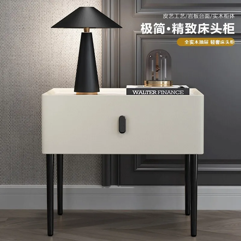 Rock Plate Creative Nightstands Single-layer Solid Wood High-end Leather Nightstands Modern Simple Furniture Taquilla JTN