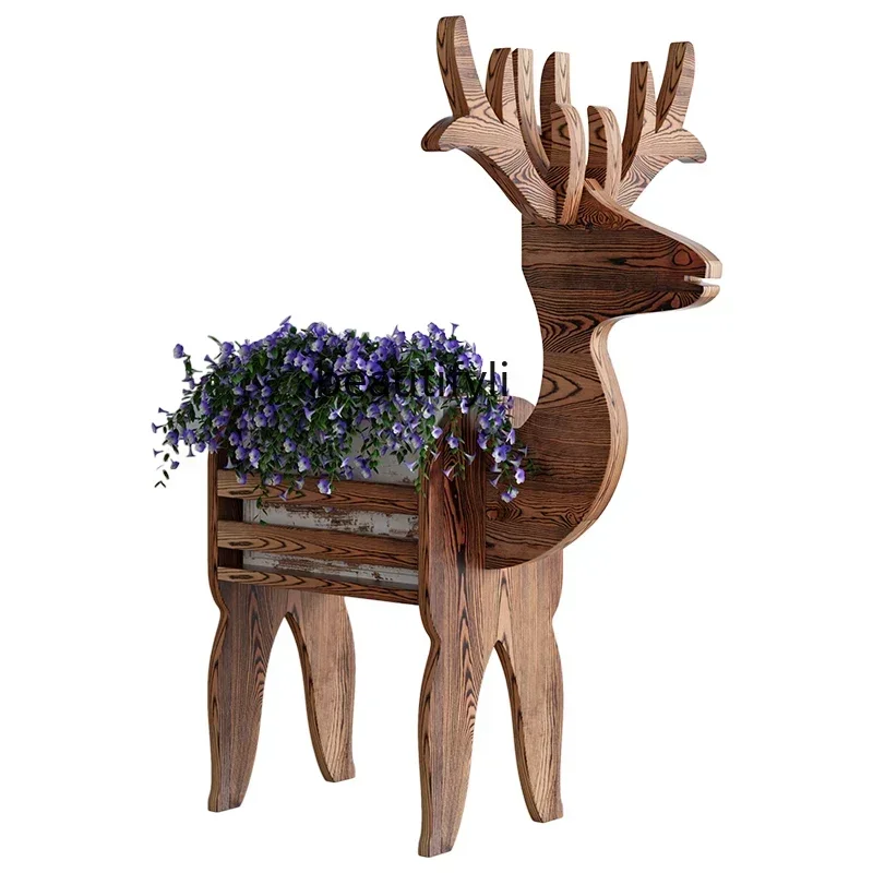 03 Solid wood flower stand deer decorative ornament creative wooden homestay window decoration crafts