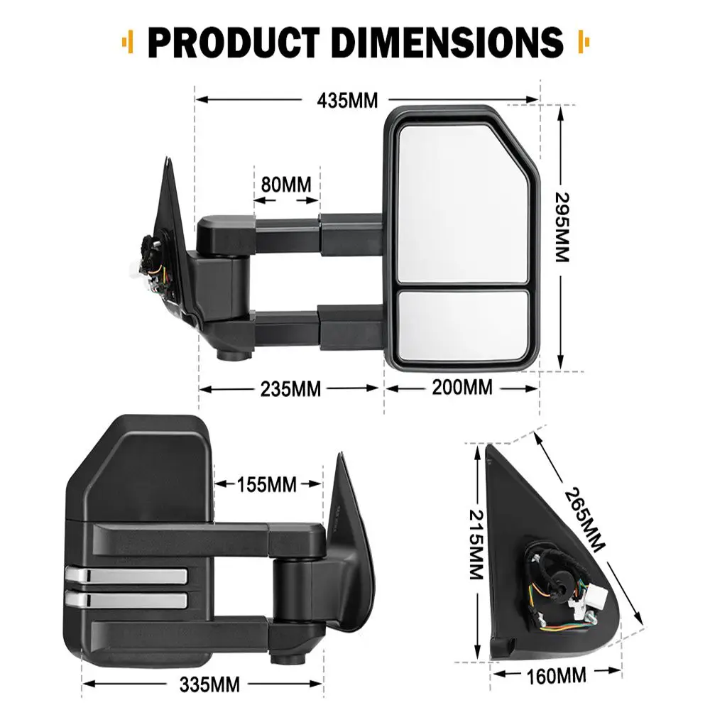 Car Extendable Electric Rearview Rear View Side Mirror Assembly Kit for Triton MQ MR 2015-UP Black