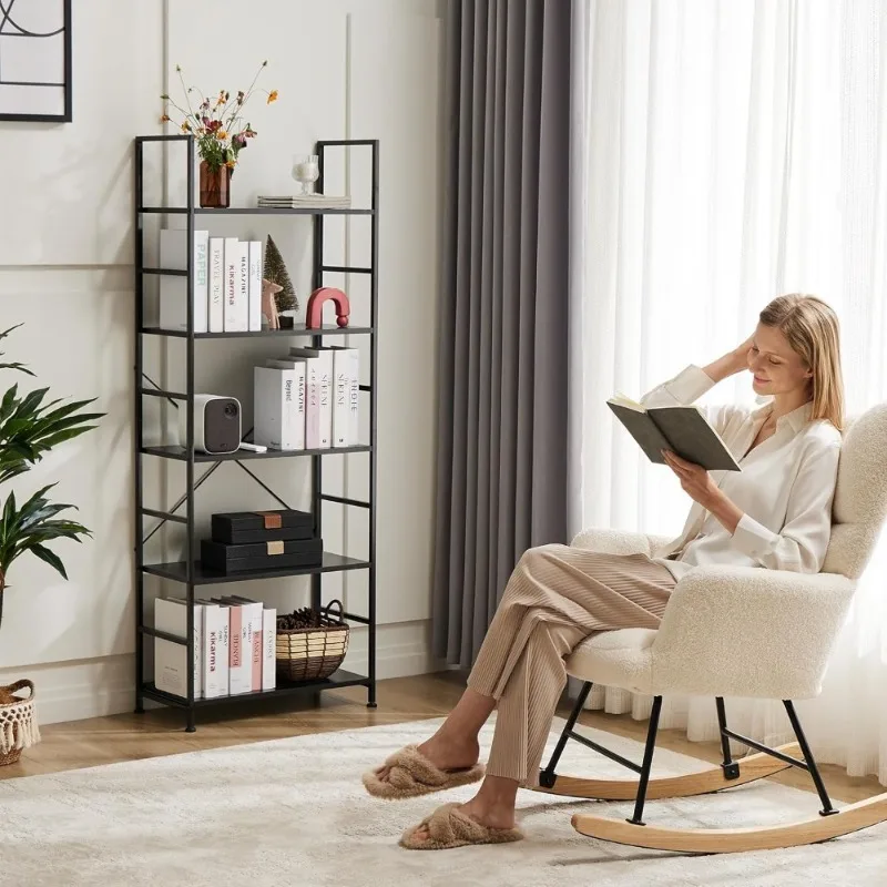 

5-ярусный промышленный книжный шкаф, современный высокий стеллаж для дома, офиса, гостиной, кухни, гаража, органайзер для хранения книг