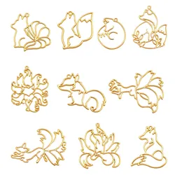 10PCS Gold Color Hollow Fox Charms Alloy Animal Pendants Bezel Frame For Resin Mold Epoxy Necklace Bracelet Jewelry Accessory