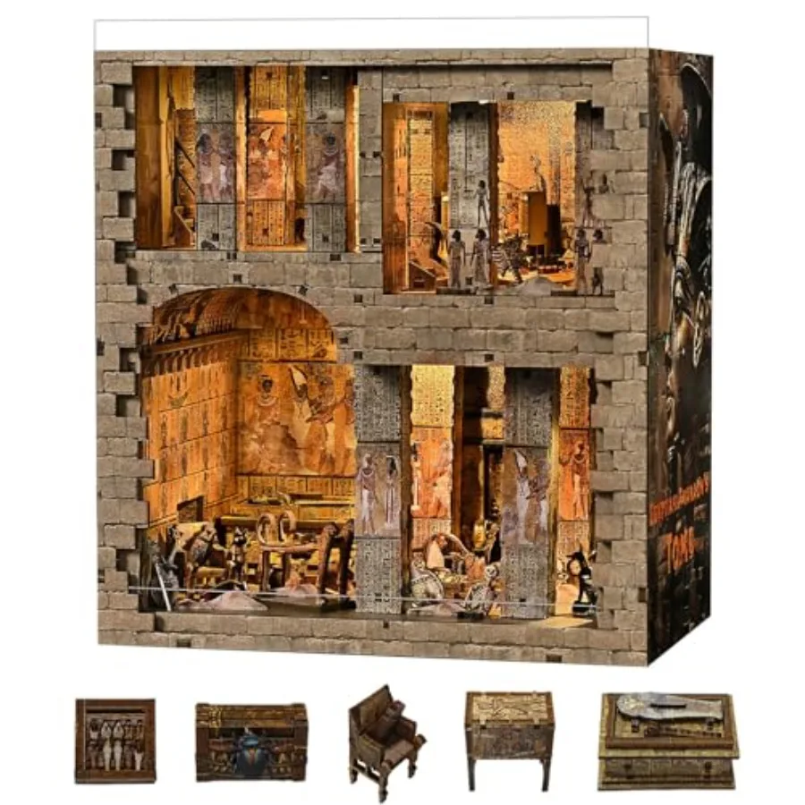 

Набор для создания книжной полки-укрытия - Миниатюрный домик «Гробница египетских фараонов» для взрослых и подростков, 3D деревянный пазл, декор для книжной полки, коричневый, уникальный подарок