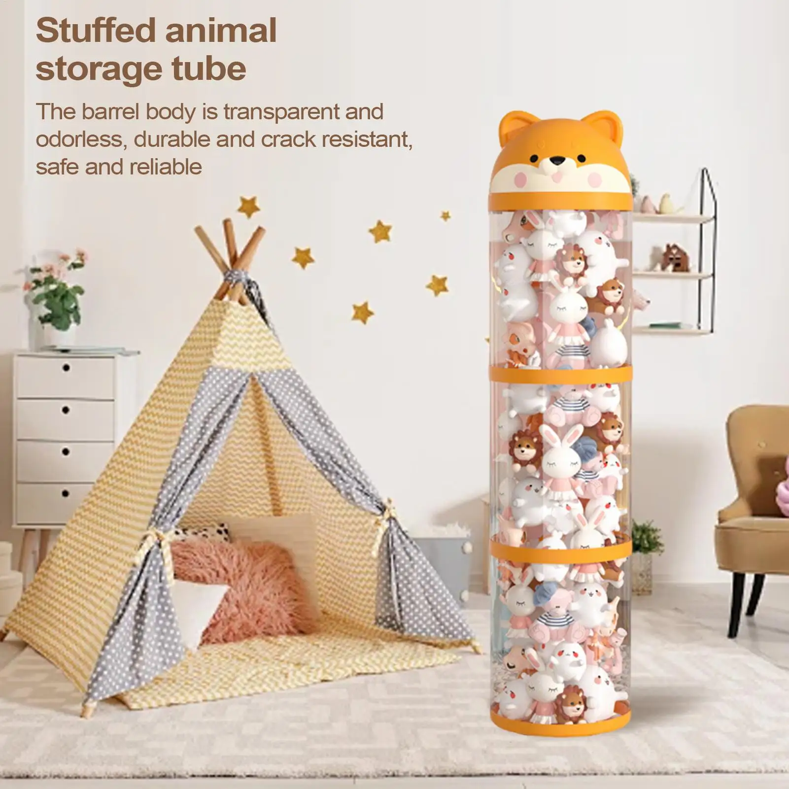 Stuffed Animal Organizer Plush Storage Organizer Toy Tube Large Capacity Clear Container With Wheels Stuffy Holder Cute Room