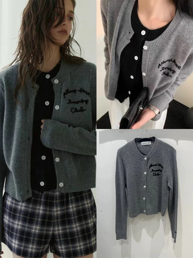 

Вязаный открытый кардиган, простой элегантный искусственный двухсекционный, весна 2023, женский свободный крой, длинный свек, круглый, чистый цвет