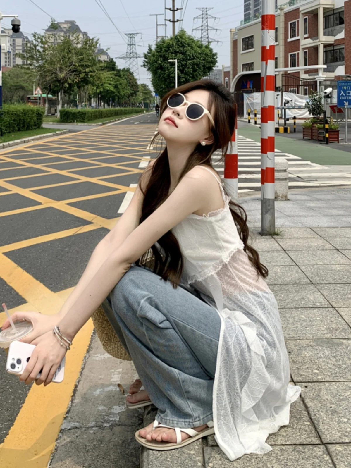 Elegant Long Lace Halter Neck Women's Slim Fit Pure Desire Top Splice Wood Ear Design Sensual Commute Style Summer Fashion