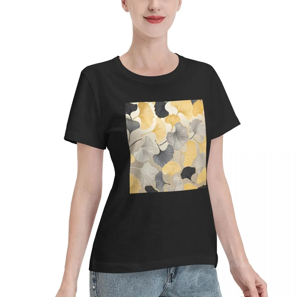Bulk Wholesale Gold And Beige Ginko Women's T-shirt Soft Casual Wear Resistant Top