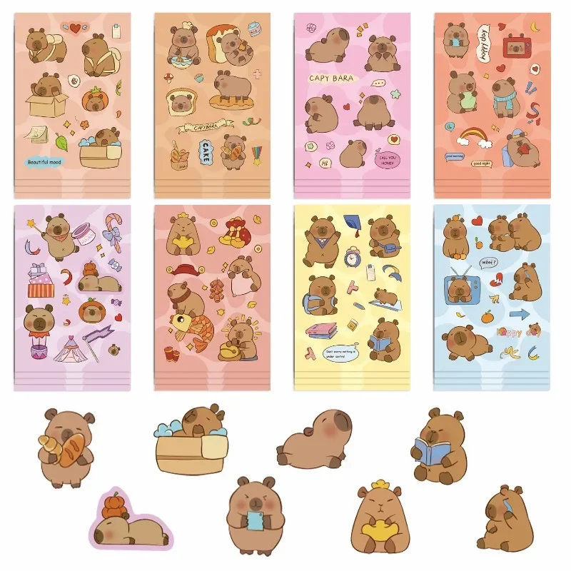 8pcs Cartoon Capybara Stickers Animals Puzzle Sticker Kid Toys Gifts DIY Make-a-Face Assemble Funny Cartoon Decal