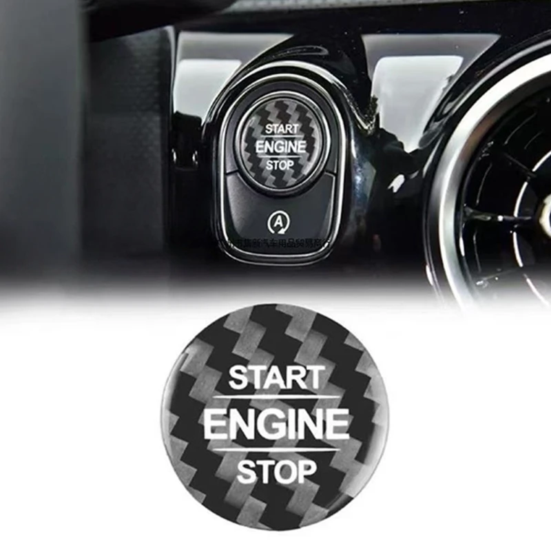 Engine Start Button Sticker Trim for Car Interior, Carbon Fiber Look Finish with Adhesive Ignition Button Cover