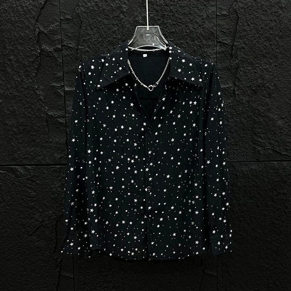 

Mens Fashion High-End Design Starry Sky Printed Shirt 2025 Summer New Trend Party Dance Nightclub Casual Luxury Shirt Mens Wear