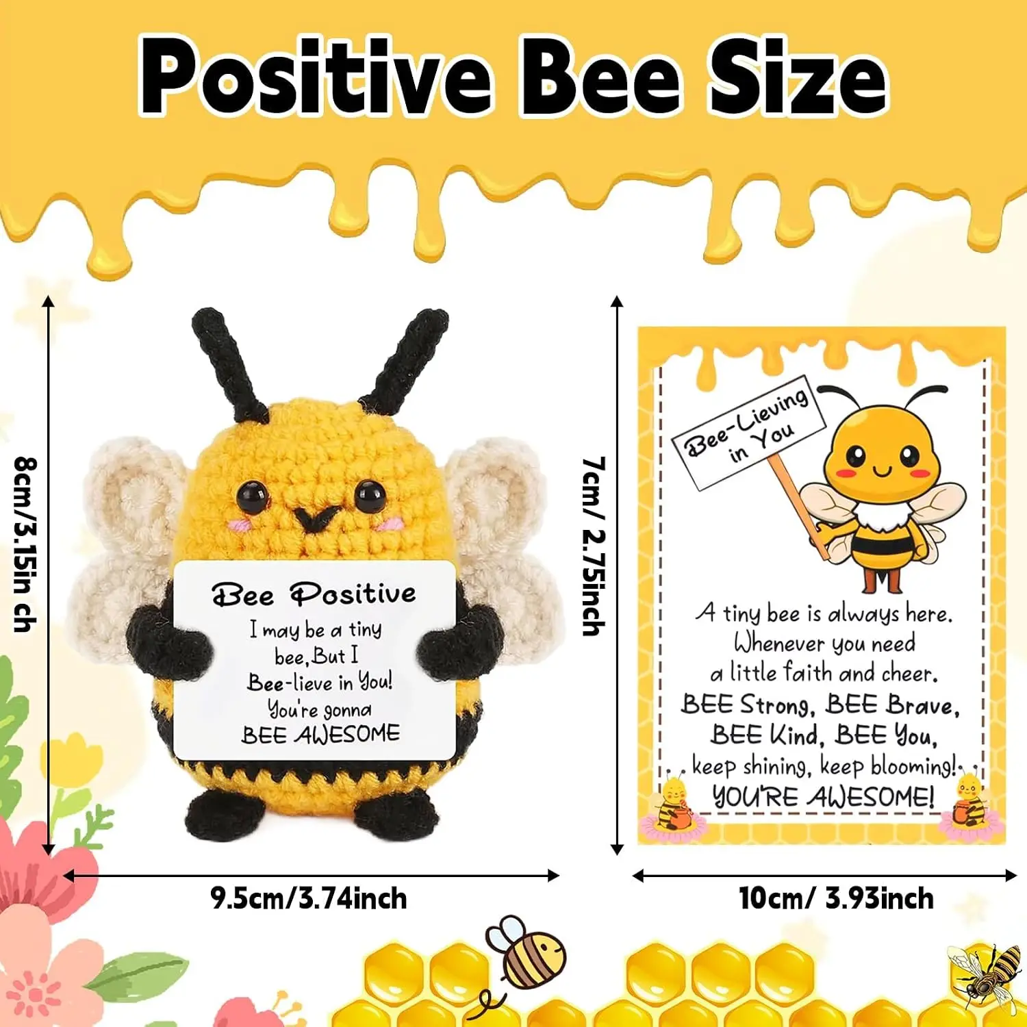 Positive Bee Crochet Animal Boo Basket Gifts for Women Adults Pocket Hug Good Luck Affirmation Emotional Support Halloween