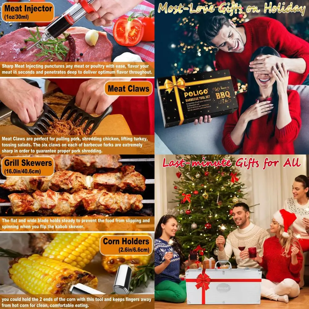 

Premium Aluminum BBQ Grill Set - 26-Piece Accessories for Holiday Gifts, Including Claws, Injector, and Thermometer