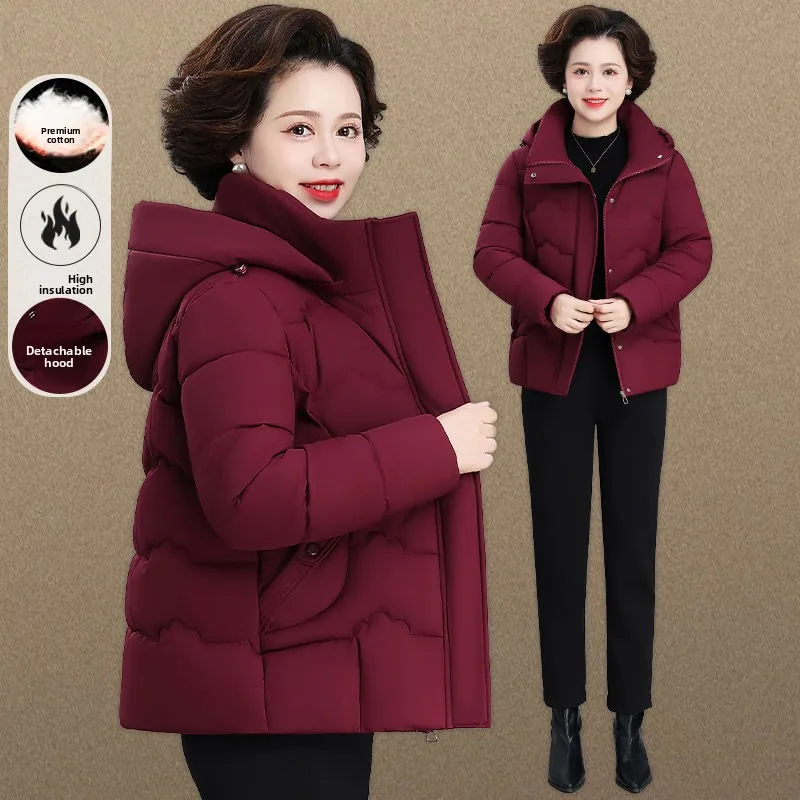 Thiened ort down コットンジャエット 中年および女性向け 冬用アウター キルティングコート 韓国風 スリーブロング