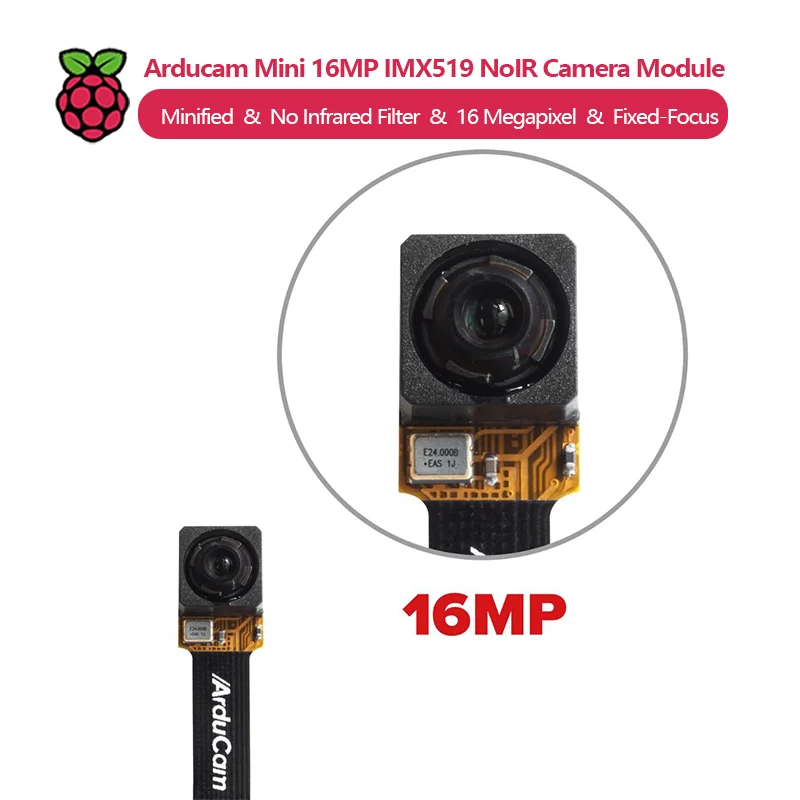 Módulo de cámara Arducam Mini 16MP IMX519 NoIR, 16 megapíxeles, compatible con las series Raspberry Pi 5 y Zero