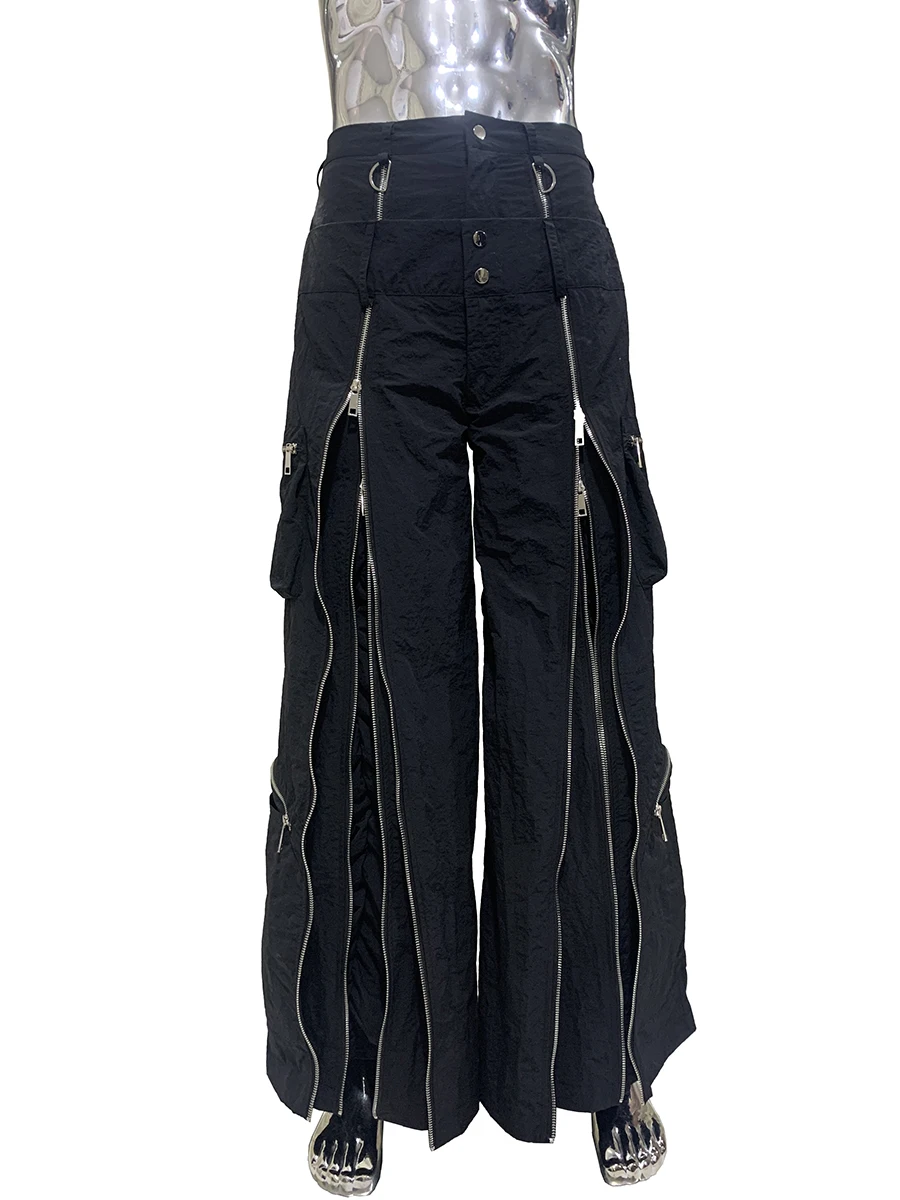 Autumn Winter Black Waterproof Baggy Wide Leg Techwear Pants for Mens with Many Zippers Luxury Designer Emo Clothes Streetwear