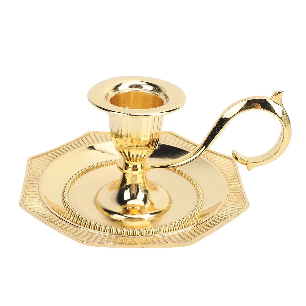 Zinc Alloy Handheld Candlestick Holder With Carry Handle With Drip Catcher Tray Candle Stand Vintage Taper Candle Stick Holder