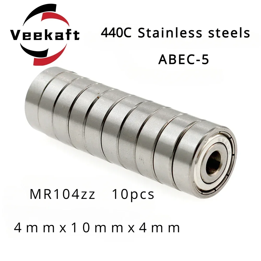 

Veekaft 440C Stainless Steel ABEC-5 MR104zz 4mmx10mmx4mm Miniature Deep Groove Ball Bearings - Pack of 10