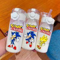 Sonic The Hedgehog 400\\600ml Transparent Plastic Straw Water Cup Portable Outdoor Sports Childrens Drinking Water Bottle Gifts