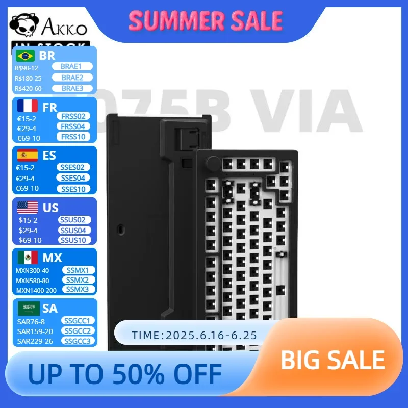 

Akko 5075B VIA Kit 75% RGB 3/5 Pins Hot Swap Проводная/2.4G/BT 5.0 Беспроводная пользовательская механическая игровая клавиатура с прокладкой ручки