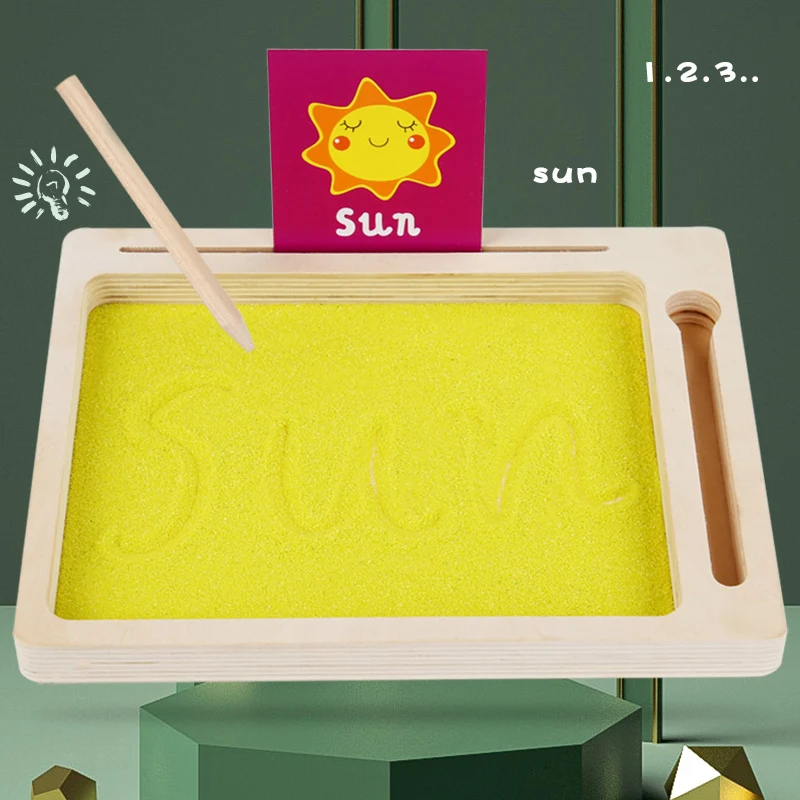 Plateau de sable Montessori en bois avec stylo en bois pour écrire des lettres et des chiffres, jouets éducatifs précoces, cadeaux bandeja montessori