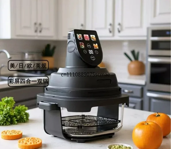 Visible Glass Dual Pot Air Fryer Oven Combo, Large Capacity Smart Touch Screen Electric Oven Hot Air Fryer