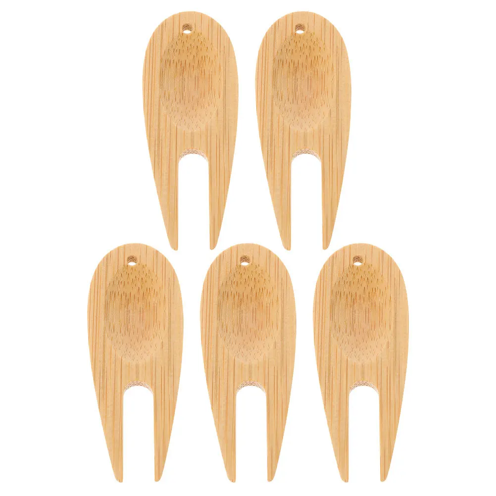

5Pcs Bamboo Golf Divot Tool Set Ecofriendly Durable Fork Head Design Ball Marker Lawn Fixing Supplies Golf Fork Tool
