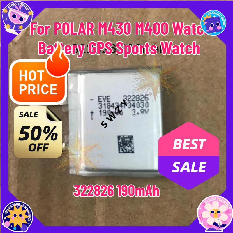 SWZY  322826 190mAh Replacement Battery for POLAR M430 M400 Watch Battery GPS Sports Watch