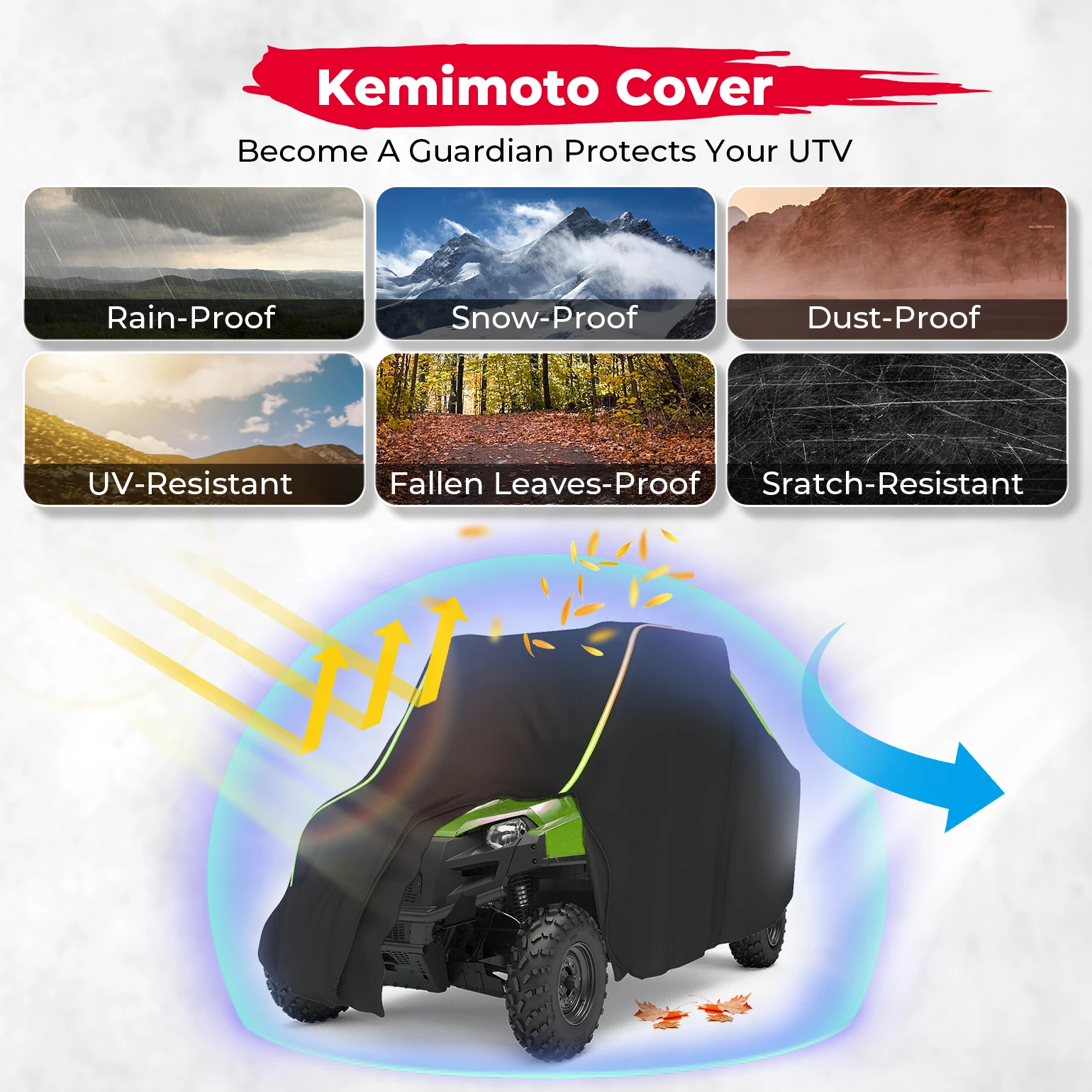 KEMIMOTO UTV 210D Utility Vehicle Storage Cover Compatible with Polaris RZR PRO XP, RZR PRO R for Can-Am for Kawasaki 2-Seats