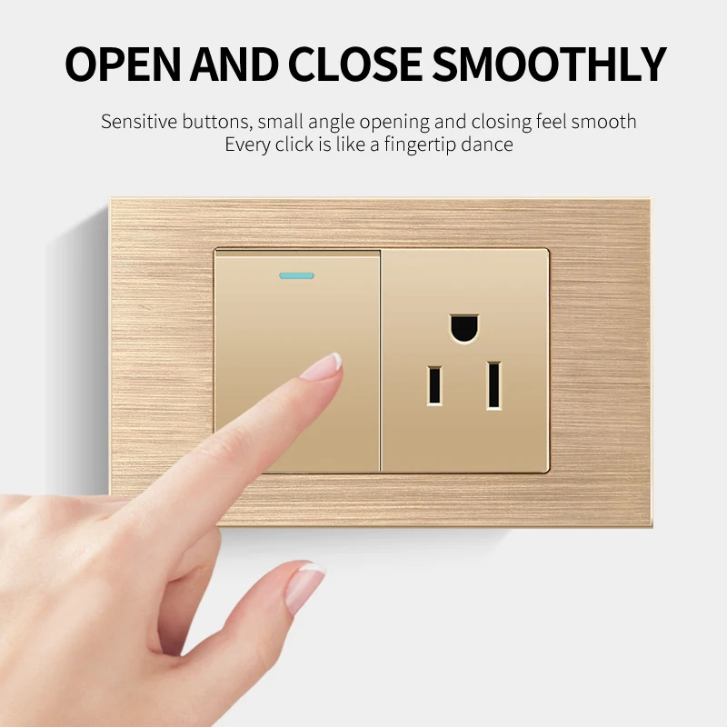 US/Thai Standard Outlet Wall Switch Brushed panel Multifunctional Power USB Type-c Socket  Combination 118mm*72mm Switch