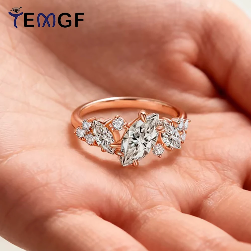 

Женское кольцо TEMGF с муассанитом, серебро 925 пробы, нерегулярное кольцо с покрытием из золота 18 карат, модное блестящее ювелирное изделие для свадебной вечеринки, сертифицированное