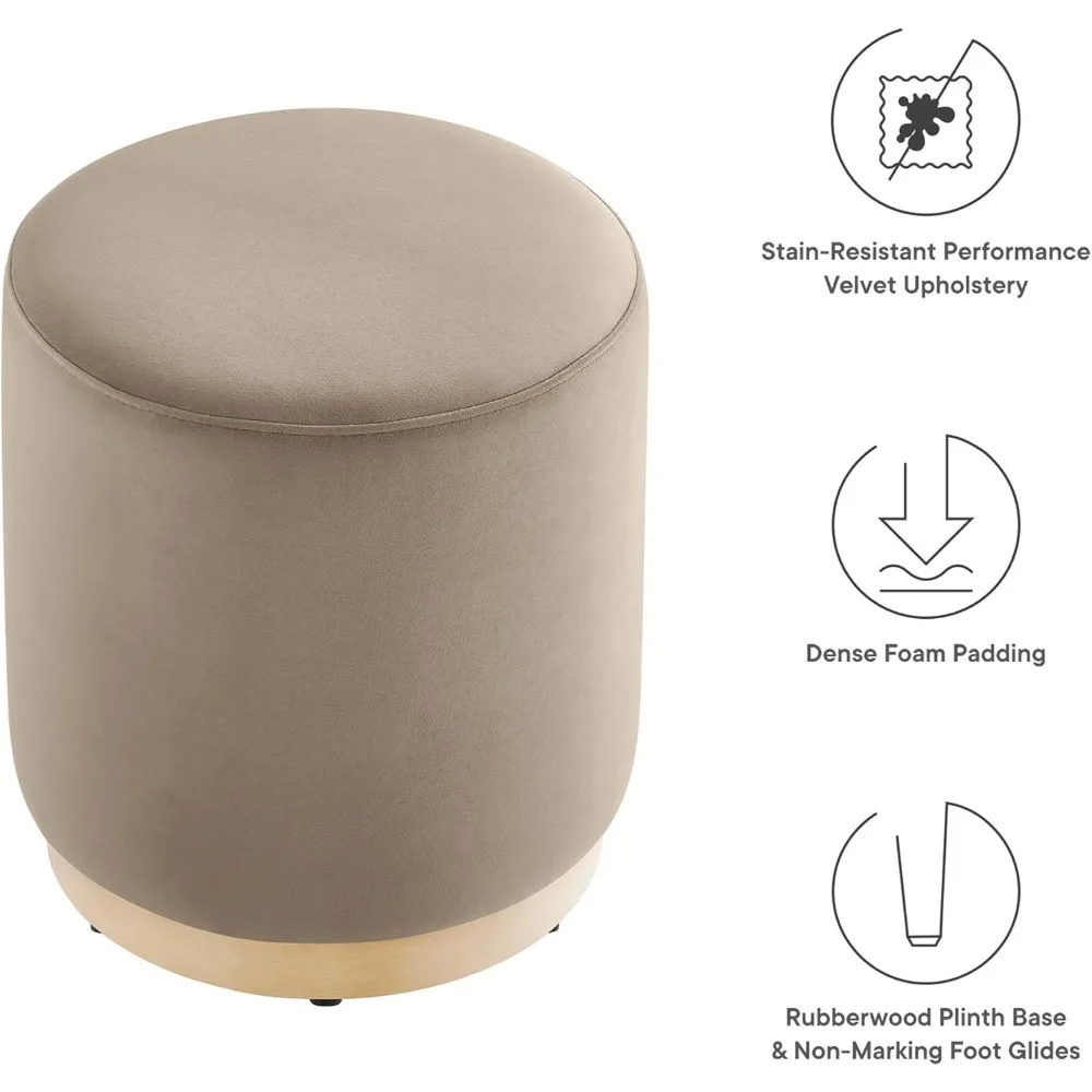 مقعد عثماني مخملي مستدير مقاس 16 بوصة - تنجيد مقاوم للبقع، طاولة قهوة متعددة الوظائف لمسند القدمين لغرفة المعيشة #4