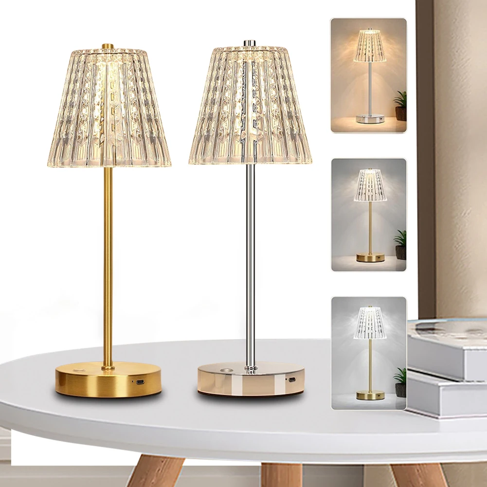 Klasyczna przenośna lampka nocna z możliwością przyciemniania bezprzewodowa lampa stołowa 3-kolorowa regulowana bateria do dekoracji salonu w sypialni