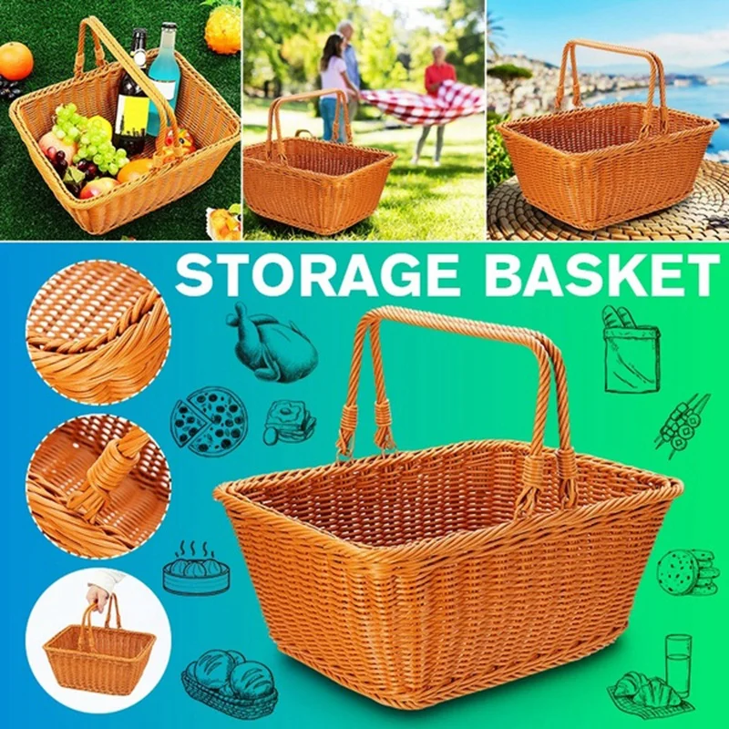 

Durable Artificial Rattan Handmade Portable Picnic Basket Rattan Woven Supermarket Shopping Basket Rattan Basket