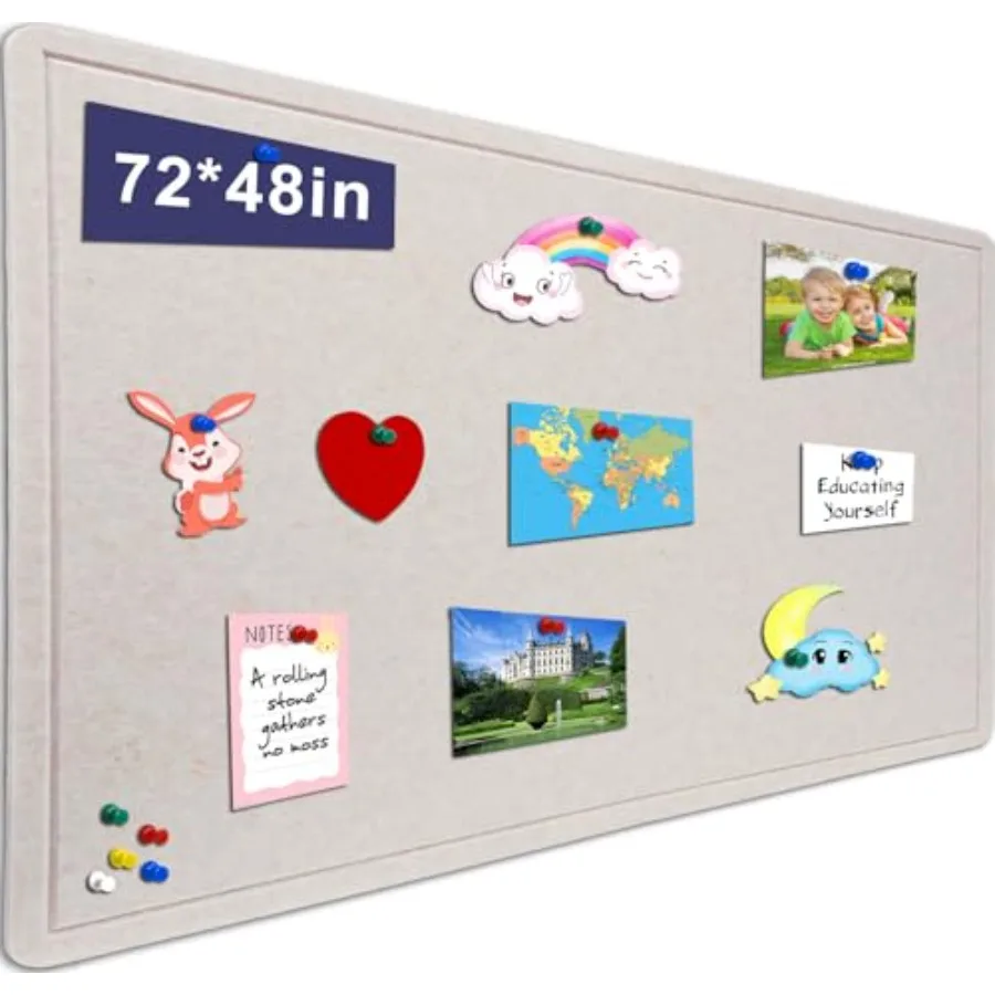 

Large Bulletin Board - 72 X 48 inches Cork Board with 30 Pushpin 6' x 4' Cork Board for Walls Pin Board Self-Adhesive Felt Boar