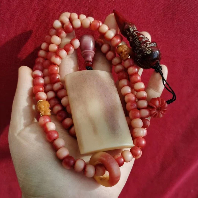 Blood Bone 108 Buddhist beads 8*6mm with distinct tadpole pattern, purple bone, three-way connector, running ring, Chrome Hearts