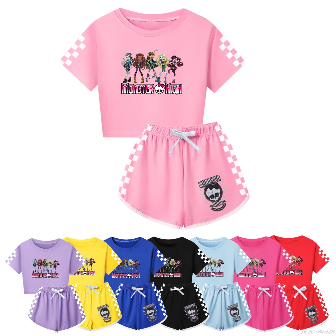 monster high Summer Boys and Girls Sportswear Round Neck T-shirt Hot Pants Baby 2PCS Sweat Absorbing Candy Baby Suit